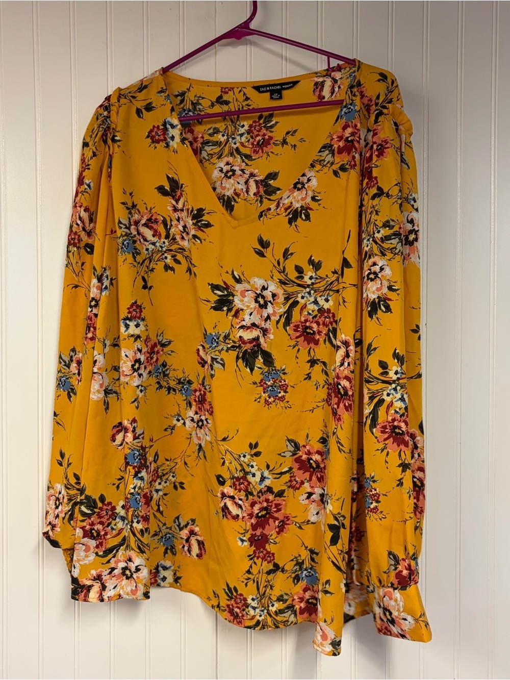 Zac & Rachel Yellow Floral V-Neck Long Sleeve Blouse 3X